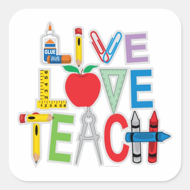 Pegatina Cuadrada Live Love Teach (Anverso)