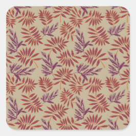 Pegatina Cuadrada Lively Red and Purple Leaf Motifs on Neutral Beige