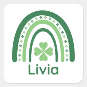 Pegatina Cuadrada Livia Name Clover Boho Rainbow