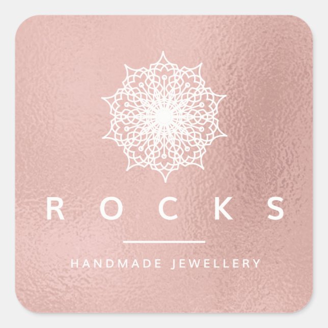 Pegatina Cuadrada Liz Mandala Rosa Rosa Rosa Oro Metálico Blanco 1 (Anverso)