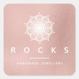 Pegatina Cuadrada Liz Mandala Rosa Rosa Rosa Oro Metálico Blanco 1