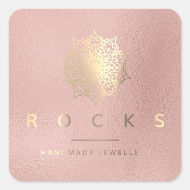 Pegatina Cuadrada Liz Mandala Rosa Rosa Rosa Oro Metálico Blanco 2 (Anverso)