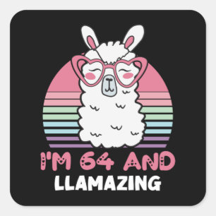 Pegatina Cuadrada Llama a cumpleaños número 64 a cumpleaños