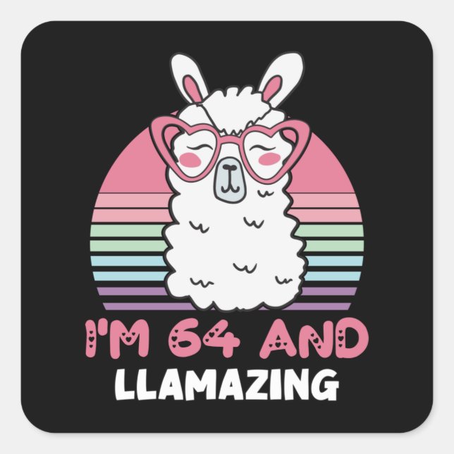 Pegatina Cuadrada Llama a cumpleaños número 64 a cumpleaños (Anverso)