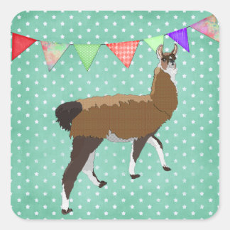 Pegatina Cuadrada Llama afortunada