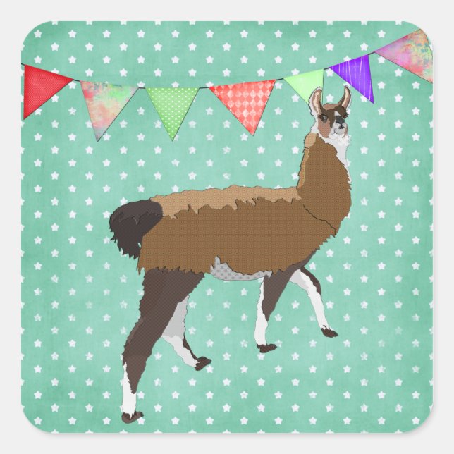 Pegatina Cuadrada Llama afortunada (Anverso)