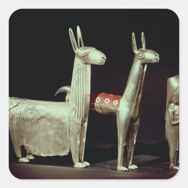 Pegatina Cuadrada Llama, alpaca y mujer (Anverso)
