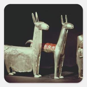 Pegatina Cuadrada Llama, alpaca y mujer