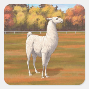 Pegatina Cuadrada Llama blanca en la pastelería de otoño