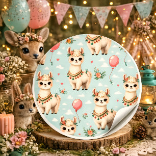 Pegatina Cuadrada Llama Boho Adorable