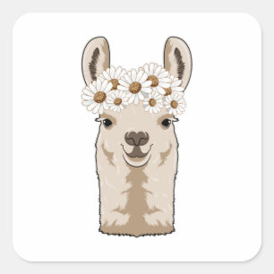 Pegatina Cuadrada Llama con flores blancas