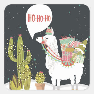 Pegatina Cuadrada Llama de fiesta Ho-Ho