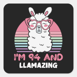 Pegatina Cuadrada Llama de Llama de 94 años cumpleaños 94