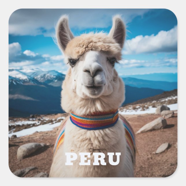 Pegatina Cuadrada Llama de Perú (Anverso)