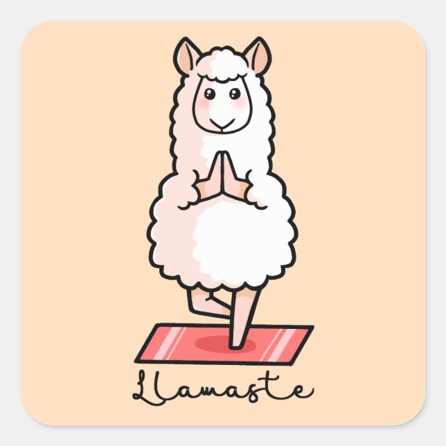 Pegatina Cuadrada Llama de yoga - Llamaste (Anverso)