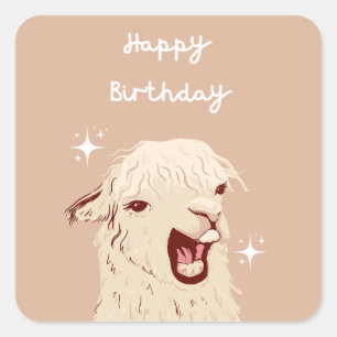 Pegatina Cuadrada Llama Feliz Cumpleaños