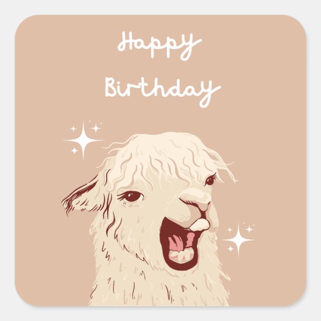 Pegatina Cuadrada Llama Feliz Cumpleaños (Anverso)