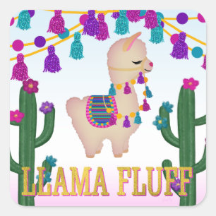 Pegatina Cuadrada LLAMA FLUFF Square Treth Bag Toppers