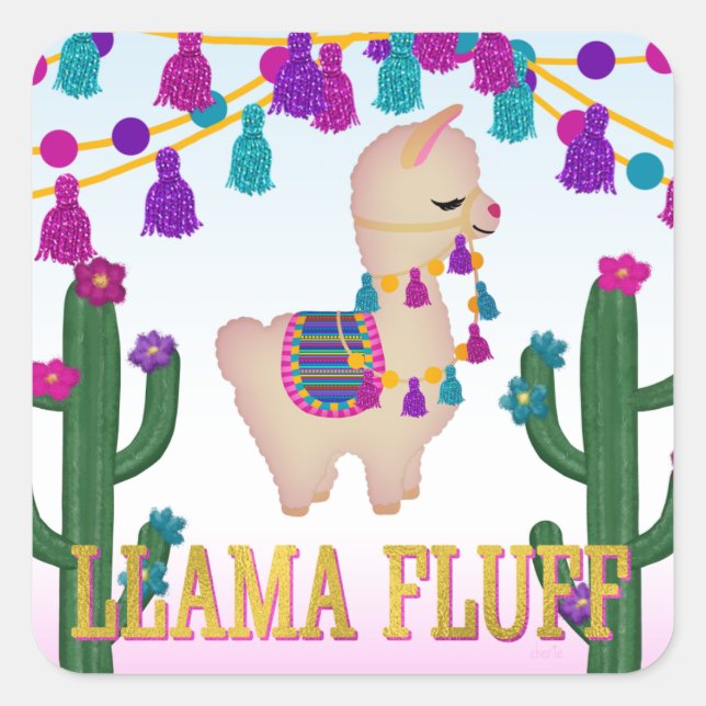 Pegatina Cuadrada LLAMA FLUFF Square Treth Bag Toppers (Anverso)