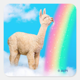 Pegatina Cuadrada Llama Licando Arcoiris