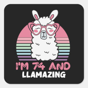 Pegatina Cuadrada Llama Llama de 74 años, cumpleaños 74