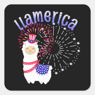 Pegatina Cuadrada Llama norteamericana 4 de julio