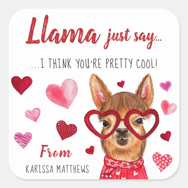 Pegatina Cuadrada Llama sólo decir | Pegatinas de San Valentín perso (Anverso)