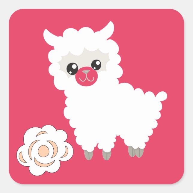 Pegatina Cuadrada Llama y flor (Anverso)