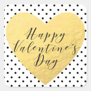 Pegatina Cuadrada Llamada de corazón dorado Feliz Día de San Valentí