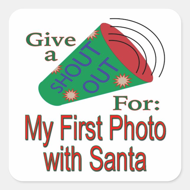 Pegatina Cuadrada Llamada para mi 1ra foto con Santa (Anverso)