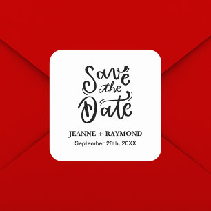 Pegatina Cuadrada Llamada Romántica a la Boda Caligrafía Save the Da