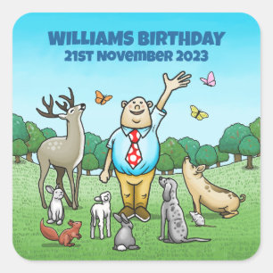 Pegatina Cuadrada Llamar a todos los animales Fiestas