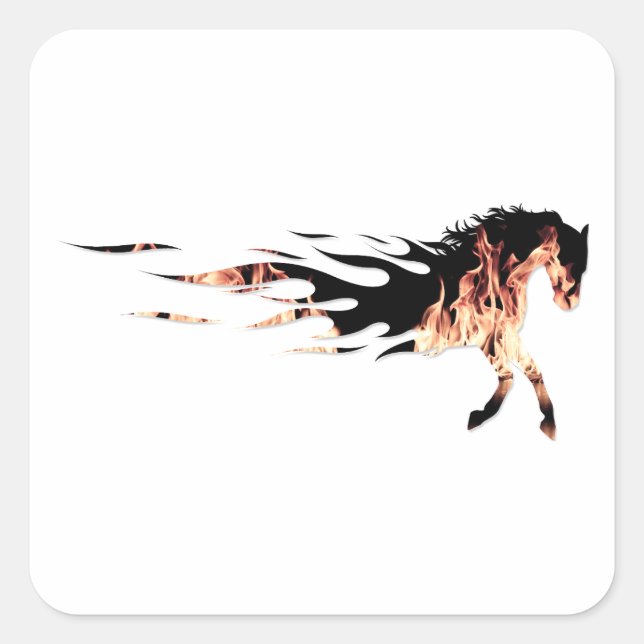 Pegatina Cuadrada Llamas de caballo, logotipo de caballo, caballo (Anverso)