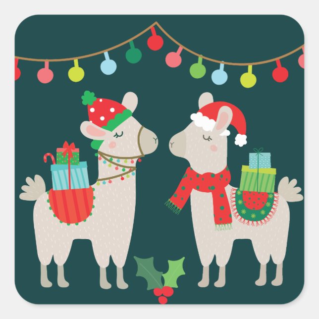 Pegatina Cuadrada Llamas navidades (Anverso)
