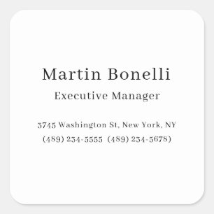 Pegatina Cuadrada Llanura mínima de moda en blanco y negro simple