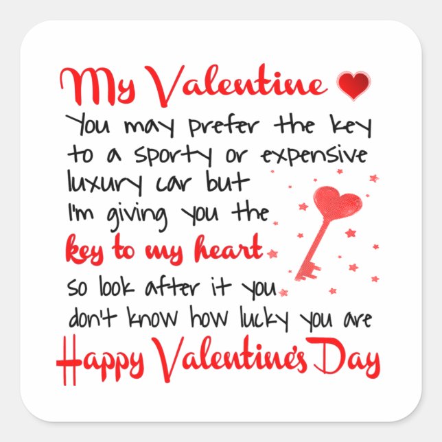 Pegatina Cuadrada Llave Al Regalo De Mi El día de San Valentín Del C (Anverso)