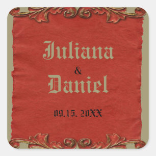 Pegatina Cuadrada Llave esquelética gótica vintage roja para guardar