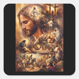 Pegatina Cuadrada Llavero Inspirador Jesucristo – Religioso Sagrado