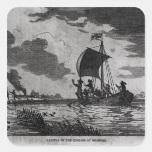 Pegatina Cuadrada Llegada del inglés en Roanoke