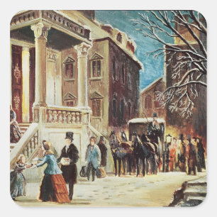 Pegatina Cuadrada Llegada en la fiesta de Navidad