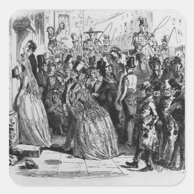 Pegatina Cuadrada Llegando a casa desde la iglesia (Anverso)