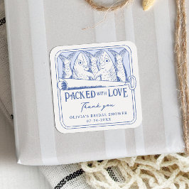Pegatina Cuadrada Lleno De Amor, Ducha Bridal De Sardinas Con Tinta
