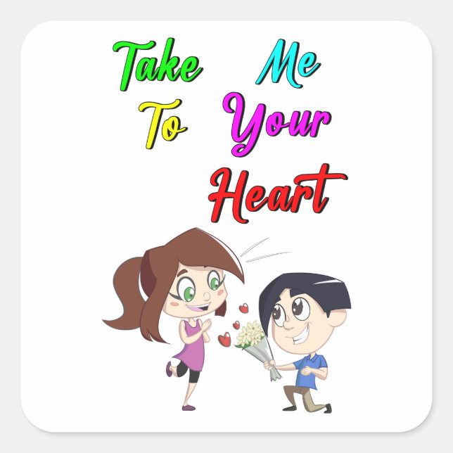 Pegatina Cuadrada Llévame a tu corazón de San Valentín (Anverso)