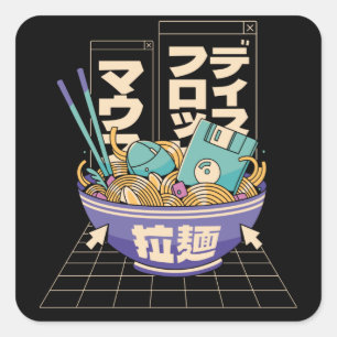 Pegatina Cuadrada Llévame De Volta A Los Noventa - Ramen Retro 90s