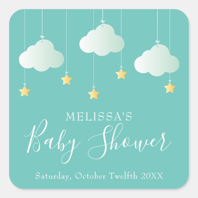 Pegatina Cuadrada Lluvia de estrellas baby shower (Anverso)