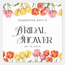 Pegatina Cuadrada Lluvia de Flores Tulipanes Rosados Naranjas Modern