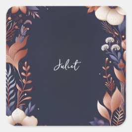 Pegatina Cuadrada Lluvia de Novia Hydrangea Azul Marino Puro Metálic