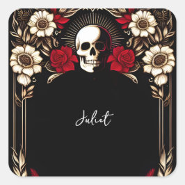 Pegatina Cuadrada Lluvia de Novia Rubí Claret Corazón Rojo Negro