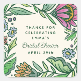 Pegatina Cuadrada Lluvia de regalos artística escandinava floral par