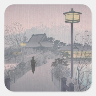 Pegatina Cuadrada Lluvia del crepúsculo en el camino a Shinobazu en 
